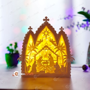 Nativity Scene House Lanterns Shadow Box PDF, SVG Light Box for Cricut Projects - DIY Nativity Scene Paper Lantern for Christmas