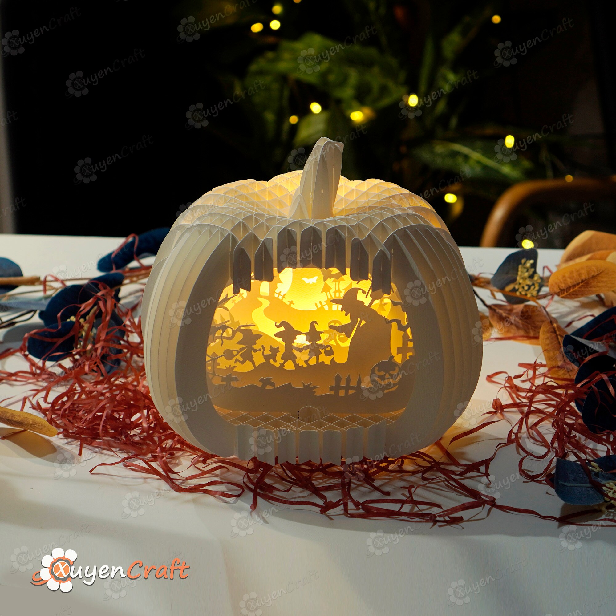 ハロウィン魔女カボチャポップアップSVG、スタジオ、PDFテンプレート