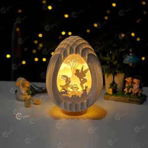 Fée et lapin Oeufs de Pâques Pop Up SVG pour Cricut Projects - Lanterne en papier de Pâques - Oeufs de lapin de Pâques Lightbox - 3d couches papier svg
