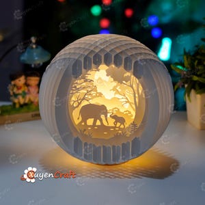 Elephant Sphere Popup SVG for Cricut Projects, Cameo4, ScanNcut, Paper Lantern, Paper Cutting SVG Template - 3D Pop Up Card, Silhouette
