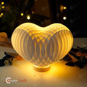 Cartão pop-up de coração de casamento feliz caixa de luz 3D modelo SVG, corte de papel, caixa de sombra de iluminação de coração 3D - pop-up de globo, presente de dia de casamento DIY imagem 6