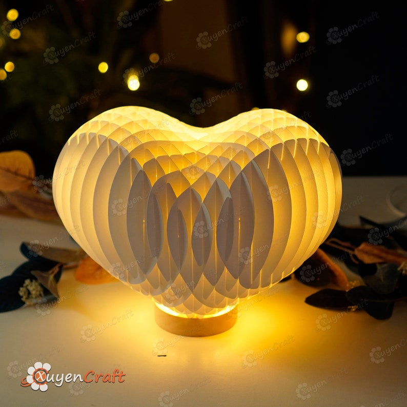 Cartão pop-up de coração de casamento feliz caixa de luz 3D modelo SVG, corte de papel, caixa de sombra de iluminação de coração 3D - pop-up de globo, presente de dia de casamento DIY imagem 6
