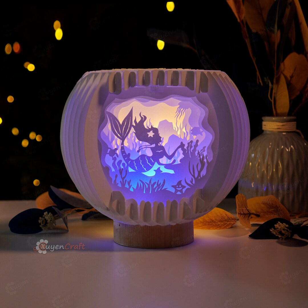 Mermaid Aquarium Sphere Pop Up, 3D Paper Cut Light Box SVG (digital ...