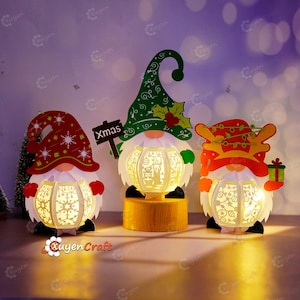 Pacchetto 3 Gnome Lantern SVG, Studio, modelli PDF per te Lanterna Gnome di Natale fai da te per la decorazione della casa, Lanterna di Natale svg