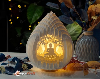 Buddha Pop Up SVG Template for creating Buddha Paper Cut Light Box 3D Papercut Sphere Popup, 3d lamp svg, DIY buddha gifts, Cutting Cricut