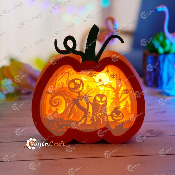 Cauchemar avant Noël dans Pumpkin Lantern Shadow Box Halloween PDF, SVG Light Box pour Cricut, Sillhouette 4, ScanNcut - Paper Lanterns