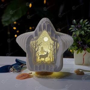 Deer Star Pop Up SVG, Modèles de silhouette créant des lanternes étoiles pour la forêt Joyeux Noël Decor, Diy Paper Lamp 3D, Star lanterns pop up