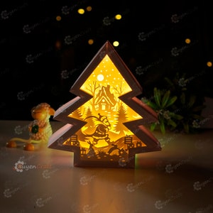 Santa Christmas Tree Shadow Box, Paper Cut Lightbox SVG (PDF)