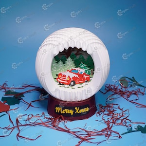 Christmas Truck Sphere 3D Pop Up PDF, SVG, Silhouette Templates, Christmas Shadow Box, Globe Pop Up Cricut Projects, Truck Color version