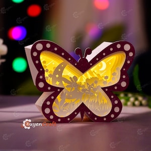 Boîte à lumière papillon fée lune, boîte d'ombre PDF, SVG, modèle Studio - lanterne papillon bricolage 3D fichier découpé en papier - fichier à téléchargement immédiat