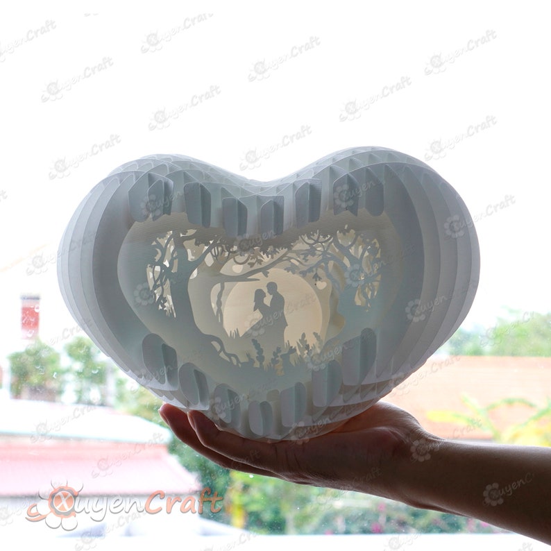 Heart 3D Pop-up Card Light Box PDF, SVG Template Paper Cutting, 3D Heart Lighting Globe Popup, Lamp Paper Shadow Papercut, Sliceform Art image 4