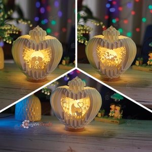 Pack 3 Heart Wish Jar Pop Up PDF, Plantilla SVG para crear Mickey Mouse, Perro y Gato, Cupido en Wish Jar Pop Up Sphere, Globe Popup Lightbox