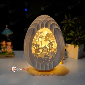 Easter Bunny V1 Eggs Pop Up PDF, SVG, Studio Template - Easter Eggs Pop 22cm-8.6inch - 3D Papercut Light Box - Easter Shadow Box Papercraft