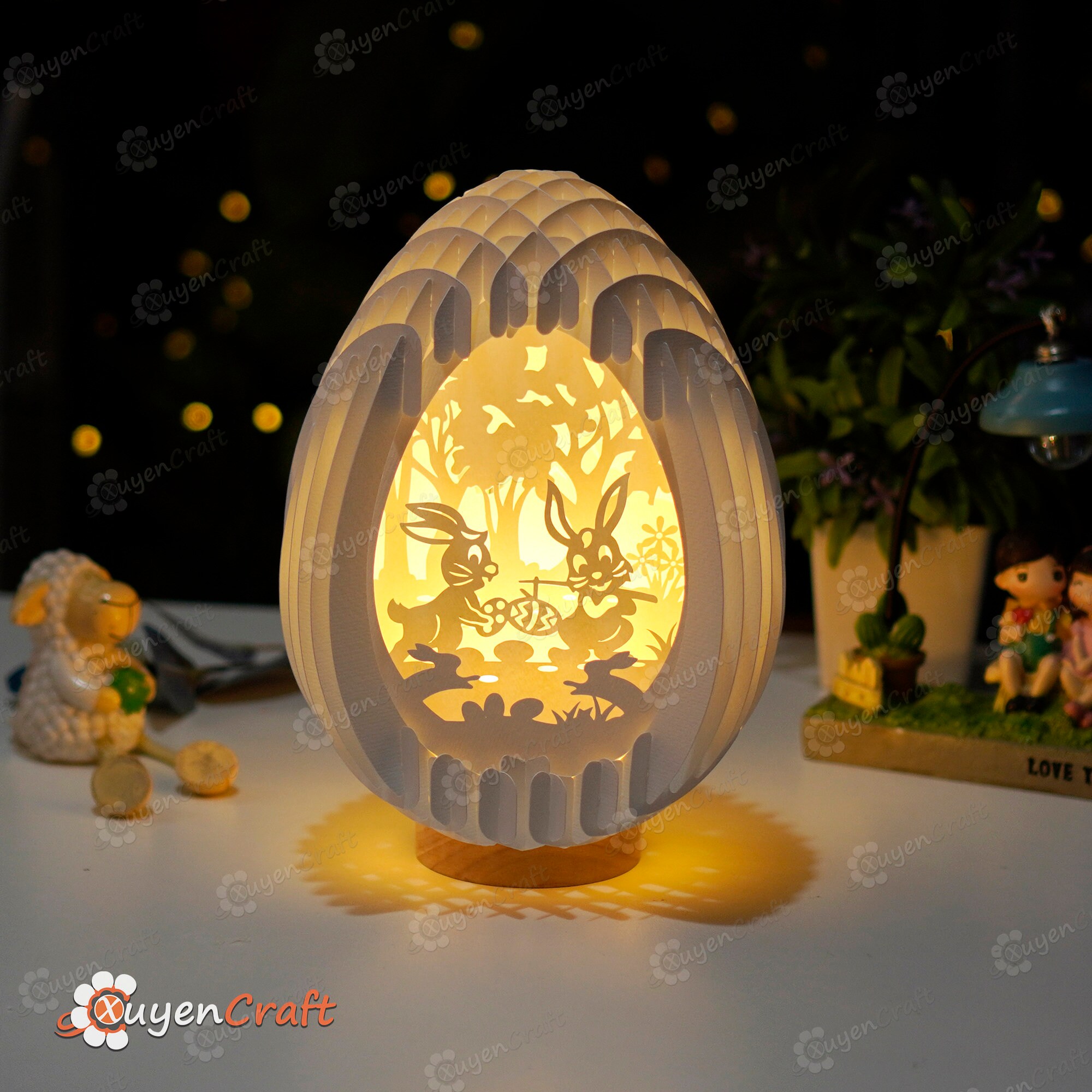Easter Bunny Egg 3D Papercut Light Box Template (PDF, SVG, Studio ...