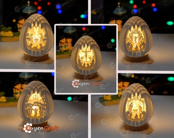 Pack 5 Jesus Risen and Nativity Scene in Small Eggs Pop Up PDF, SVG Template Compatible with Cricut Joy, Cameo4... Easter Sphere Popup
