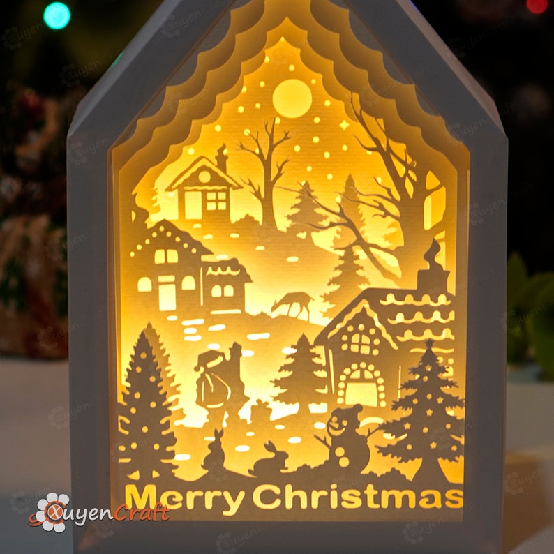 Merry Christmas Shadow Box Lightbox Christmas Village 3D - Etsy