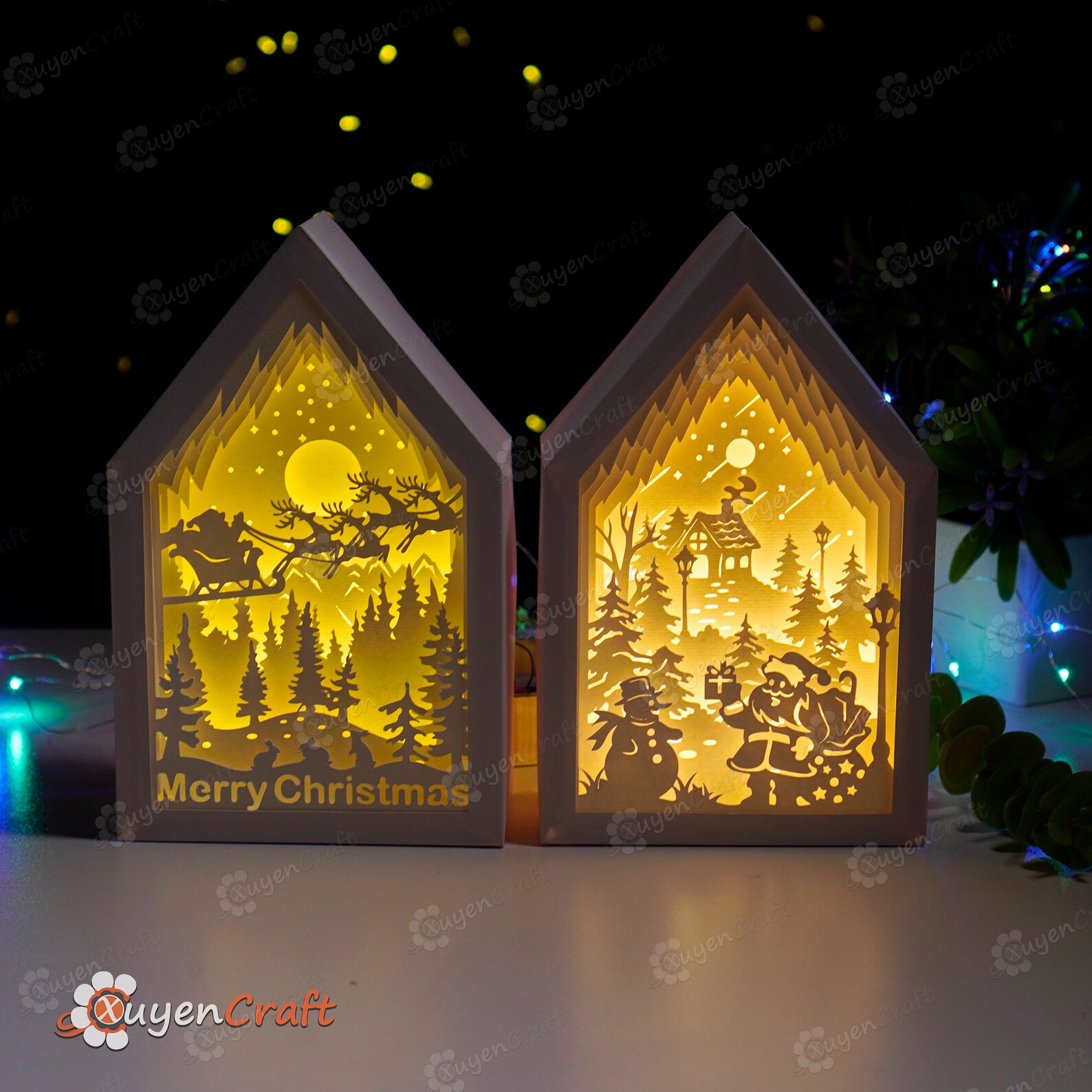 Pack 4 Christmas Lanterns Shadow Box SVG, Silhouette Studio Templates, Paper Lanterns for X-mas ...