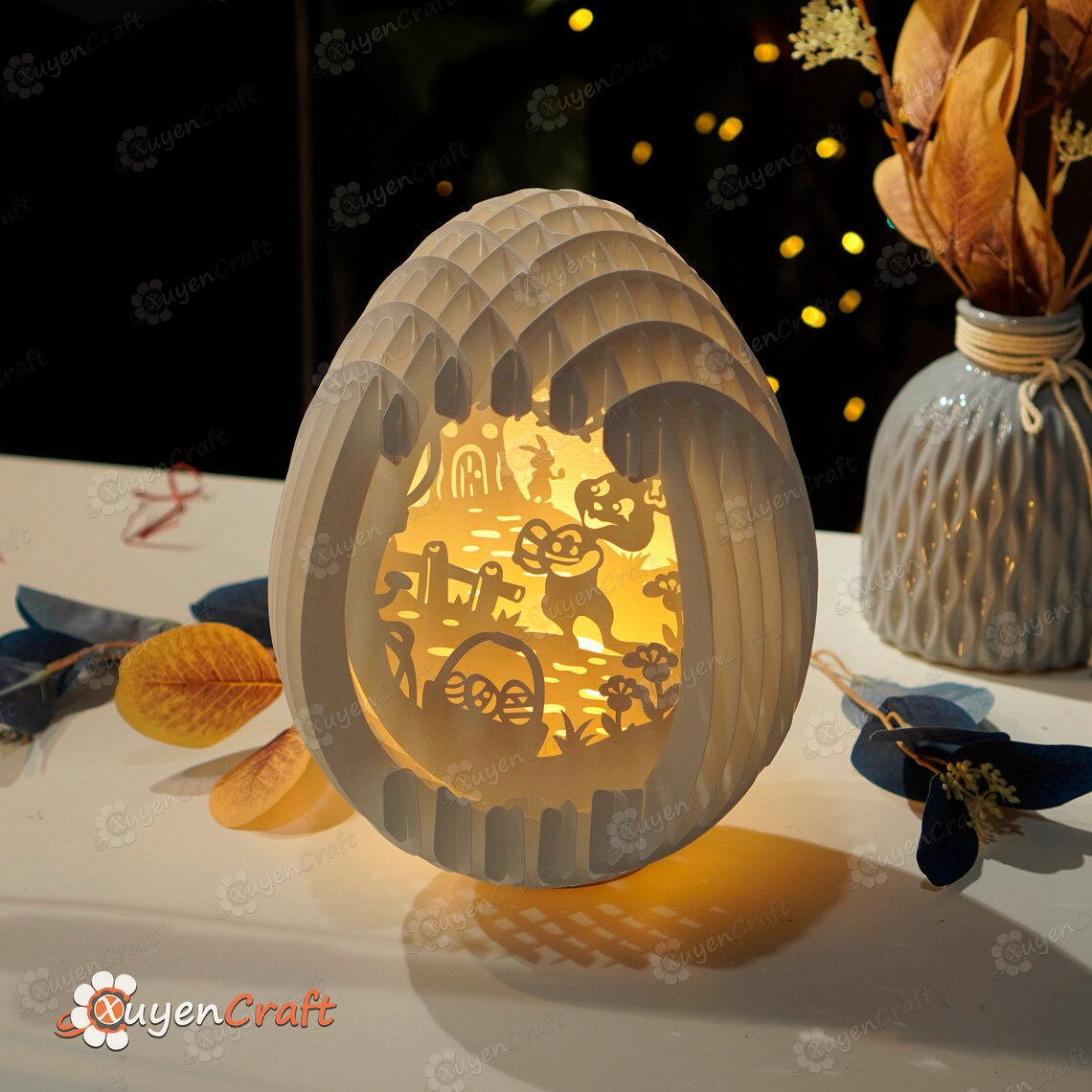 Bunny Easter Egg Pop up SVG Template , 3D Egg Pop-up Papercut Light Box ...
