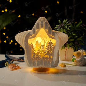 Stella pop-up pupazzo di neve / SVG, modello di sagoma creando luce notturna di carta per la scatola delle ombre di decorazioni natalizie, lampada di carta fai da te lampada tagliata di carta stella