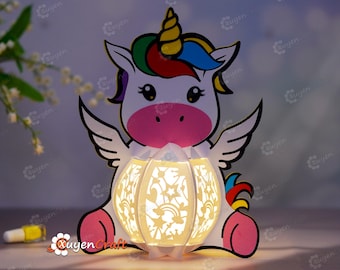 SVG, Studio, PDF Templates for You Creating Unicorn Lantern For Children&#39;s Room Decor, Diy gifts for kids, Paper lantern svg, Paper Cutting