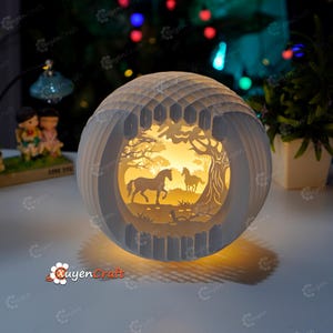 Horse Couple Sphere Popup SVG for Cricut Projects, Cameo4, ScanNcut, Paper Lantern, Paper Cutting SVG Template - 3D Pop Up Card, Silhouette