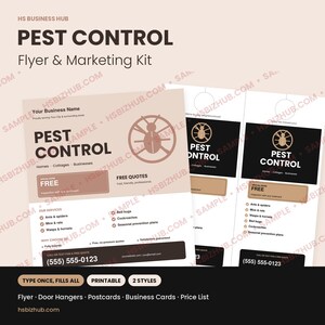 Vorlage für einen Flyer zur Schädlingsbekämpfung – Marketing-Set mit Türhängern, Postkarten und Visitenkarten – Ausfüllbares PDF