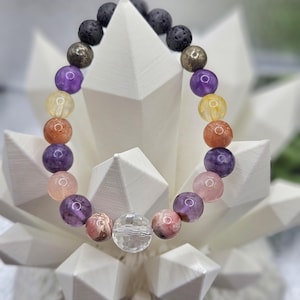 Super Healer | Intention and Healing Gemstone Beaded Bracelet, Rhodochrosite, Super 7, Rose Quartz, Lepidolite, Sunstone, Citrine, Pyrite
