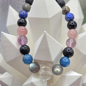 Empath Support | Intention and Healing Gemstone Beaded Bracelet, Labradorite, Apatite, Super 7, Rose Quartz, Lapis Lazuli, Pyrite, Obsidian