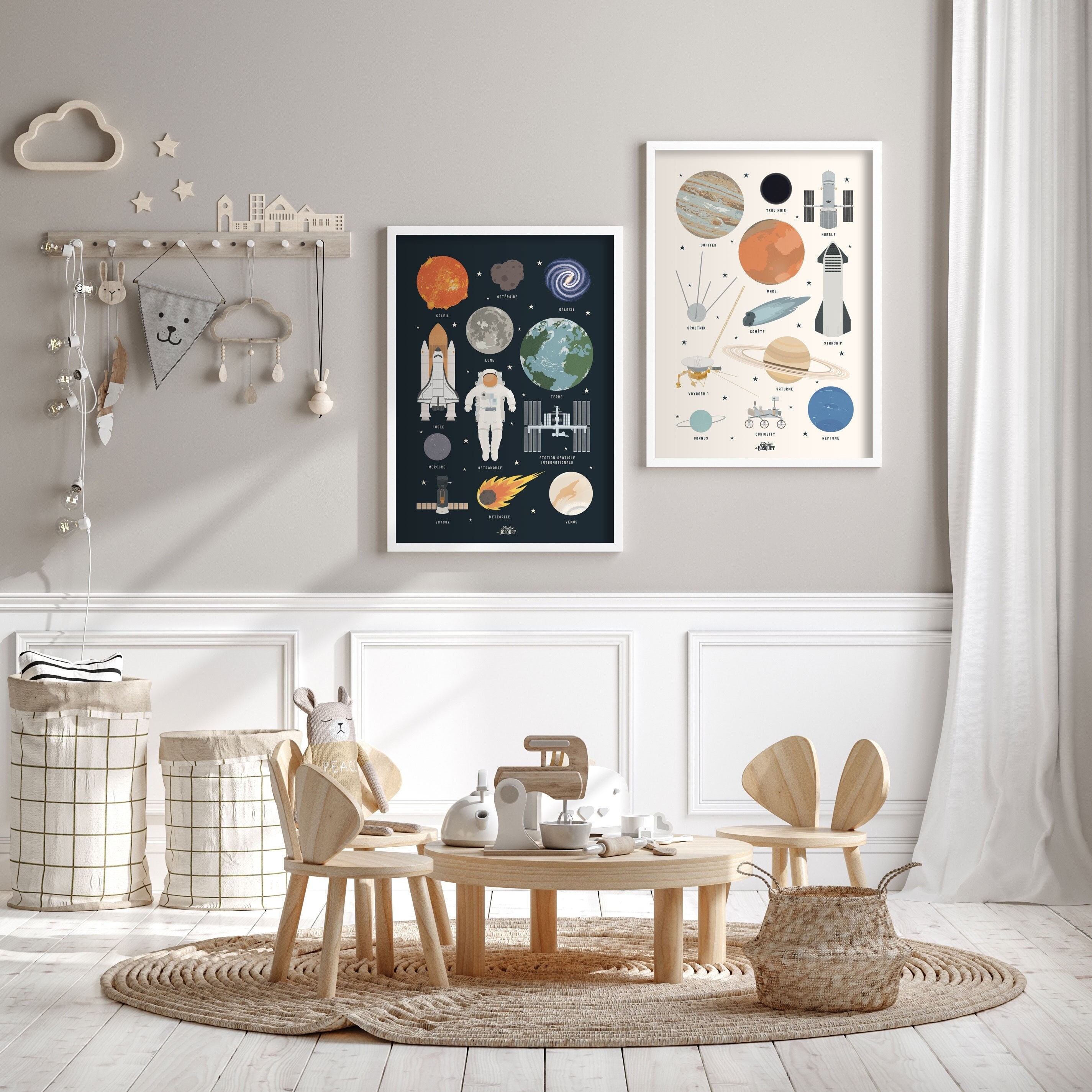 Affiche Espace, Affiche Galaxie, Système Solaire, Poster Fusée, Astro, Lune, Astronaute