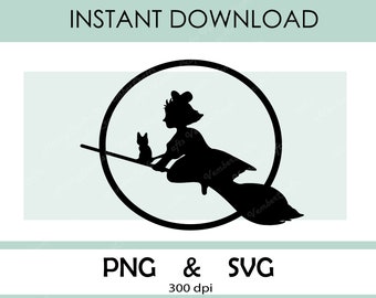 KIKI Witch Cartoon - PNG SVG, Sticker, Printable, Black Cat and Witch Clipart, Cricut