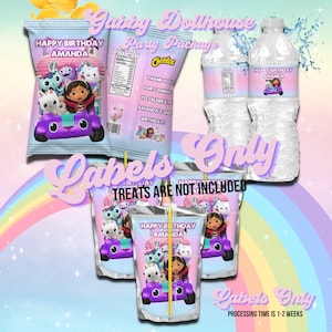 NON FILLED* Gabby Dollhouse Party Favors Chip Bags/Caprisun/Water Bottle. Gabby Dollhousee Party
