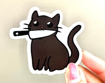 knife black cat sticker / halloween black cat sticker / cute cat sticker