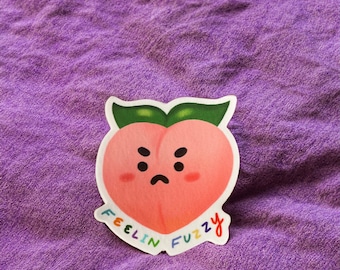 Cute Peach Sticker / Pink Peach Sticker / Peach with Emotions Sticker / Feelsy Fruit Collection