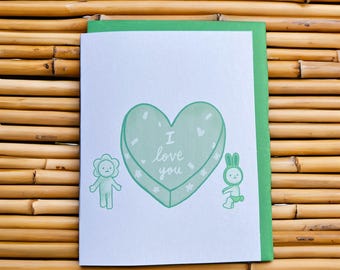 Smiski Love Card | Smiski "I love you" Card | Green guy Valentine's Card | Heart Shaped Cake Love Card | Secret Smiski Greeting Card