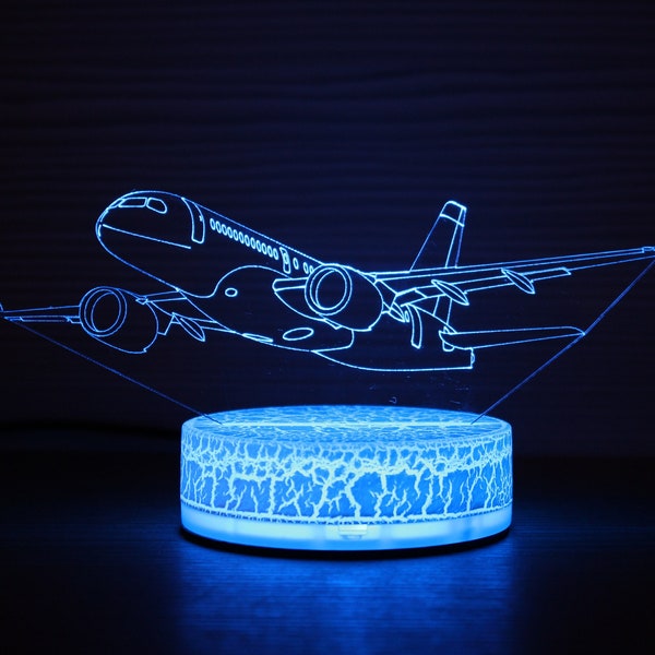 Bombardier C Serie Avion Mode Air Avion Décor Veilleuse Veilleuse 3D Illusion LED Lampe Cadeau pour lui Idée cadeau
