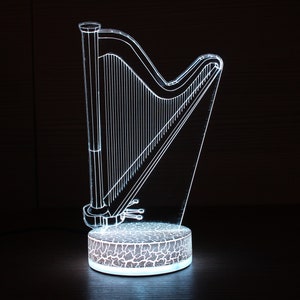 Cadeaux pour harpe Cadeau pour les amateurs de harpe Lampe de nuit 3D Veilleuse 3D Lumière pour enfants Décoration d'intérieur Illusion 3D Lampe LED Cadeau pour elle Idée cadeau