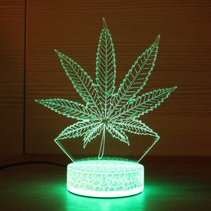 Weed Blatt Marihuana Blatt LED Schreibtischlampe Nachtlicht Mary Jane Pot Blatt Leuchtschild Cannabis Custom Light Nachttischlampe Neon Schild
