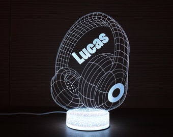 Auriculares para juegos, regalo de juego personalizado, lámpara de escritorio con gamertag, decoración para juegos, regalo para jugadores, luz LED