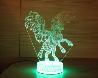 Pegasus Standing Winged Horses Pegasus Lamp Bedside Lamp Neon Sign 3D Night Lamp 3D Night Light Children Light LED Lamp Gift Idea Birthday