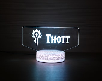 World Of Warcraft Gamertag WOW Custom Gift Led Lamp Led Gamertag Gamer Gift For Wow Streamers And Gamers