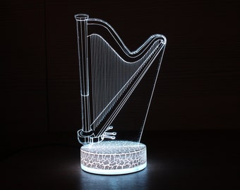 Harp Gifts Harp Lovers Gift  3D Night Lamp 3D Night Light Children Light Home Decor 3D Illusion LED Lamp Gift for her Gift Idea