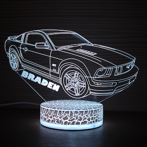 パーソナライズされたフォードマスタング3Dナイトランプマスタングランプシェード3Dナイトライト子供用ライト3D LEDランプ彼へのギフトギフトアイデアマッスルカー
