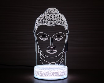 Buddha Statue Buddha Kopf Diwali 3D Nachtlampe 3D Nachtlicht Buddha Kinder Licht LED Lampe Geschenk für ihn Geschenkidee Buddha Wandkunst