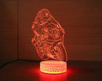 Valentino Rossi Moto GP Biker Gifts Rossi Night Light Rossi Gifts 3D Motorcycle Light Children Light Home Decor 3D Illusion LED Lamp