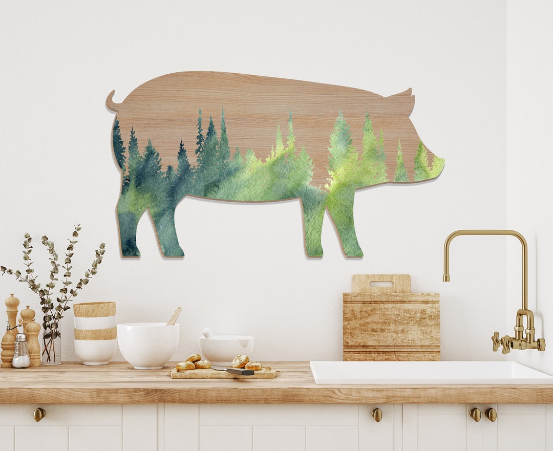 Wooden Pig Wall Art Decor 3/4 in Birch Plywood Wooden Sign Custom