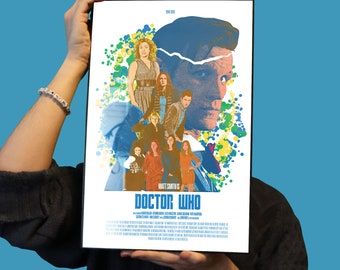 May include: A Doctor Who poster featuring Matt Smith as the Doctor, with a blue and yellow color scheme. The poster is 11x17 inches and includes the text "Matt Smith is Doctor Who".