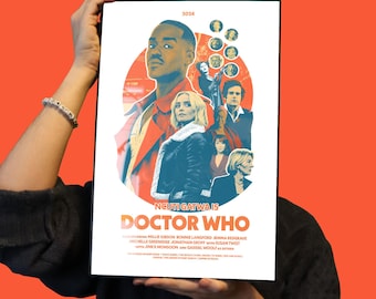 May include: A poster with the text "DOCTOR WHO" featuring a cast of characters. The poster is 11x17 inches and includes the text "NGUTI GATWA IS" and the year "2024". The poster is held by a person.