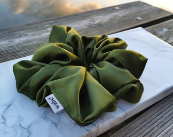 Olive Green Satin Scrunchie