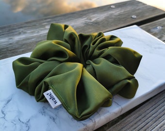 Olive Green Satin Scrunchie