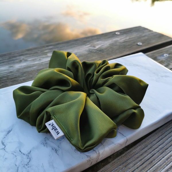 Olive Green Satin Scrunchie